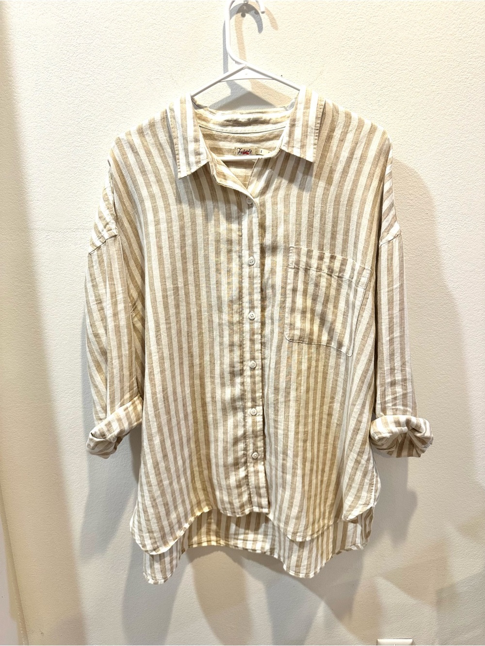 Faherty Beige and White Striped Linen Button-Down Shirt